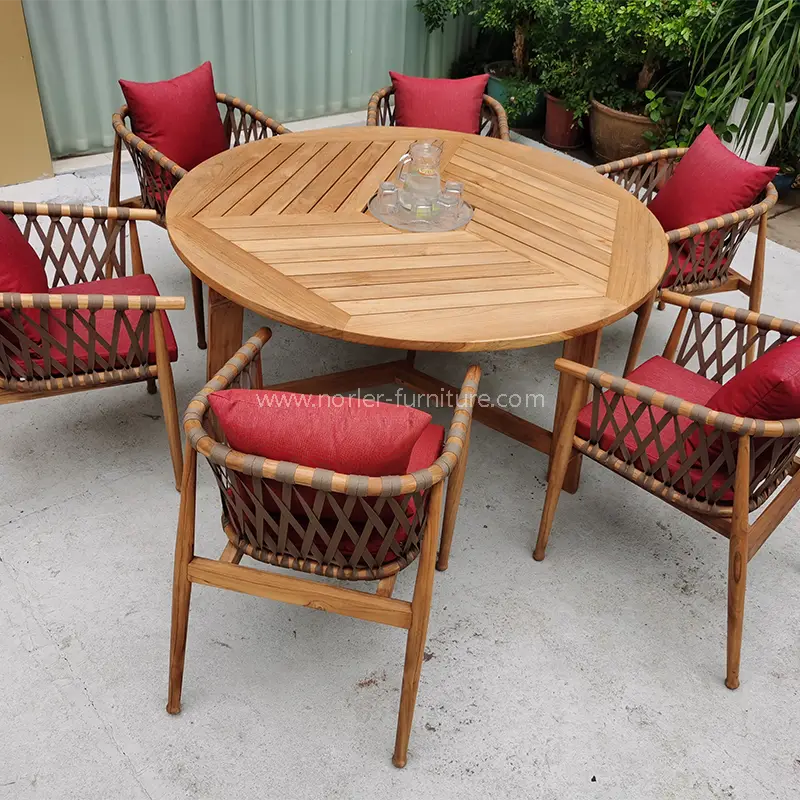 Ensemble de restauration à ceinture tissée à cadre en bois en bois en bois extérieur haut de gamme
