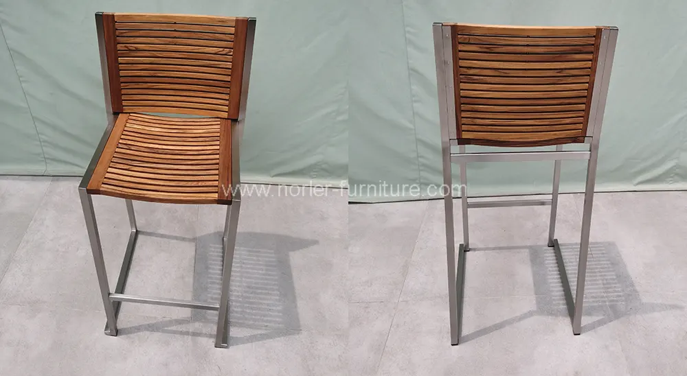 Modern Outdoor Stainless Steel Teak Frame Bar Chair