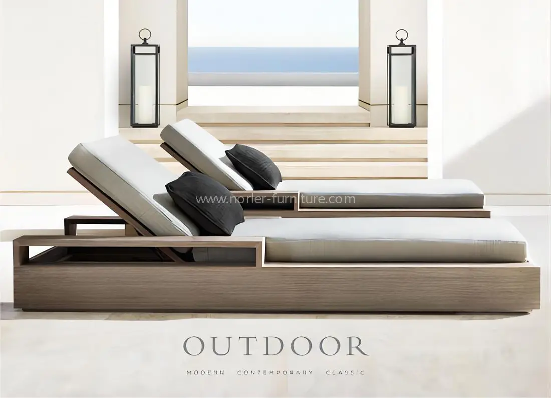 Outdoor Luxury Waterproof Teak Wood Sun Lounger