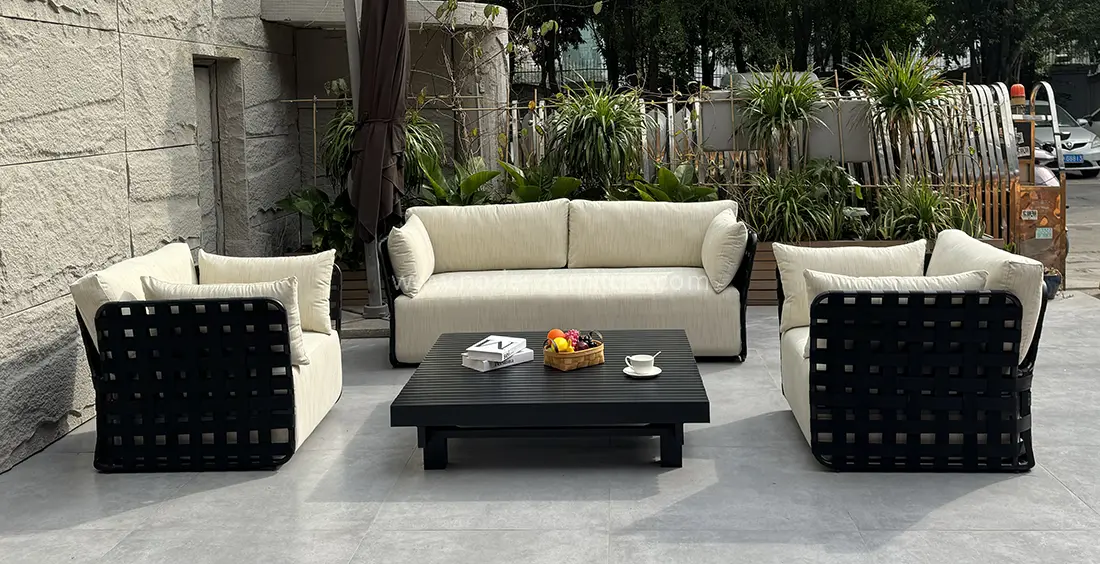 Outdoor Black Aluminum Hand-Woven Waterproof Sofa