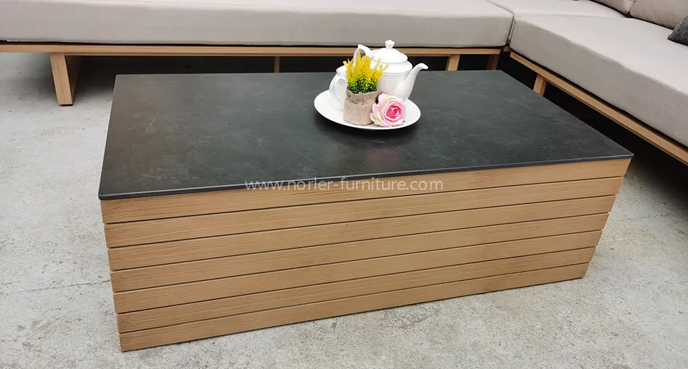 Modern L-shaped Teak Wood base Aluminum Frame Outdoor Sofa