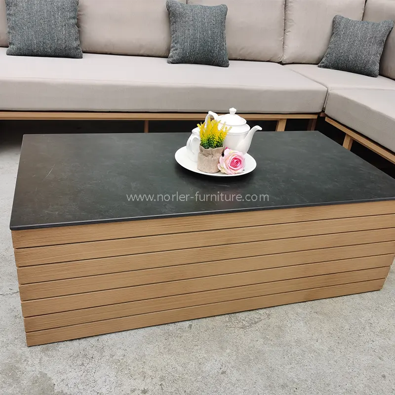 Cadre en aluminium en bois moderne en forme de L Sofa extérieur