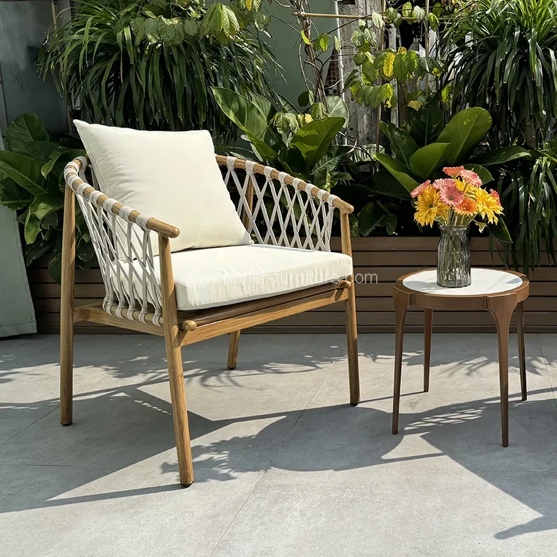 Ensemble de jardin à corde en bois en teck en teck