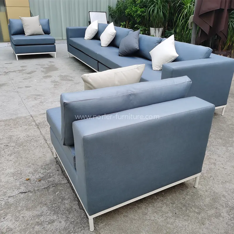 Canapé à cadre en alliage en aluminium en cuir bleu imperméable extérieur